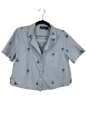 Tommy Bahama White & Blue Cotton Striped Palm Tree Pajama Set S